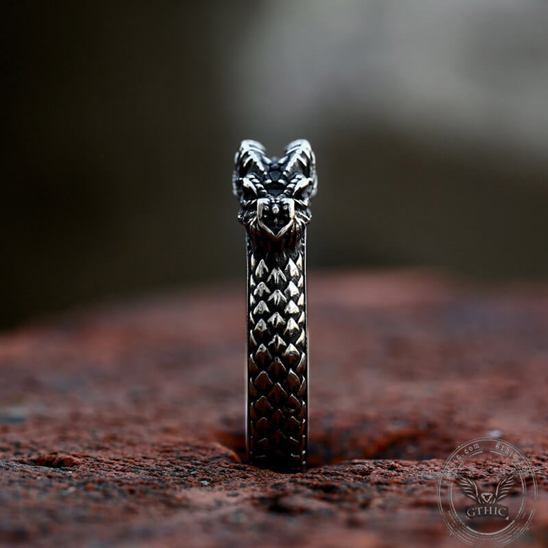 Anillo de acero inoxidable con forma de dragón Ouroboros