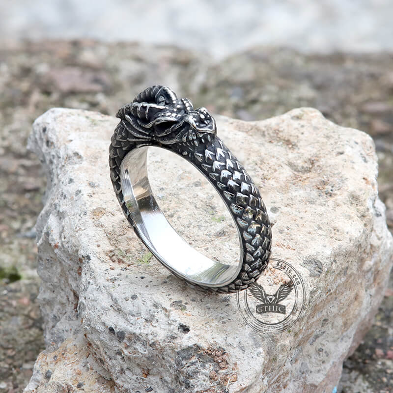Anillo de acero inoxidable con forma de dragón Ouroboros