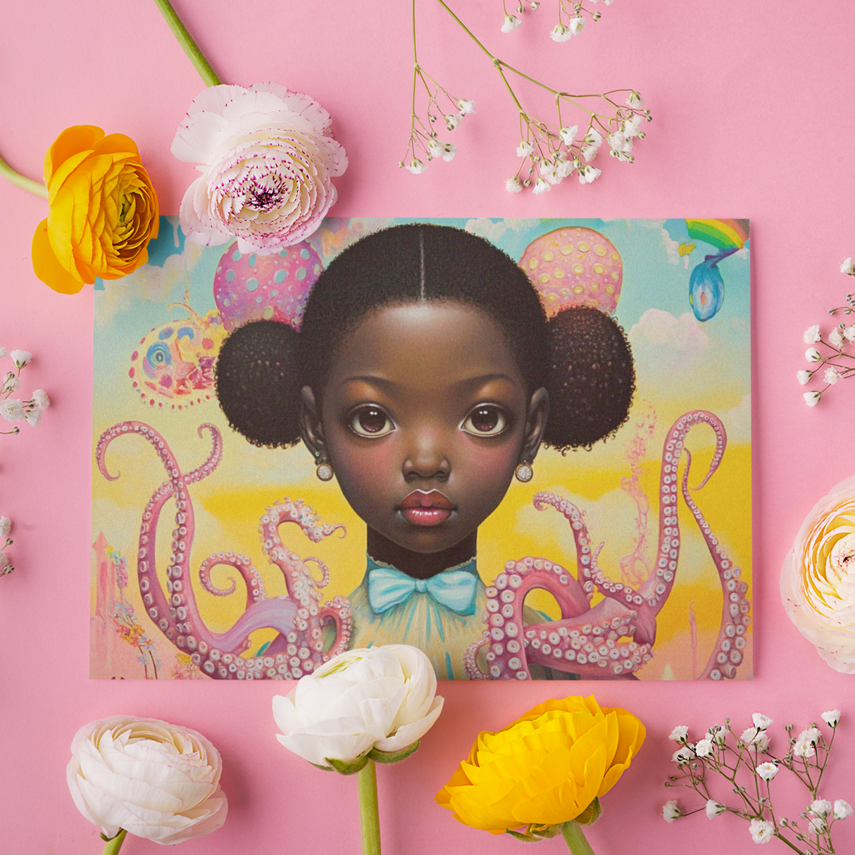 Afrofuturistic & Surreal Pastel Tentacle Postcard