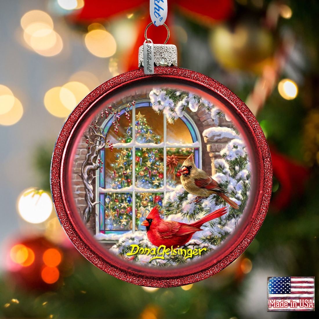 Juego de 3 adornos de cristal con pájaros invernales de D. Gelsinger - Decoración navideña - 73746-S3-DG