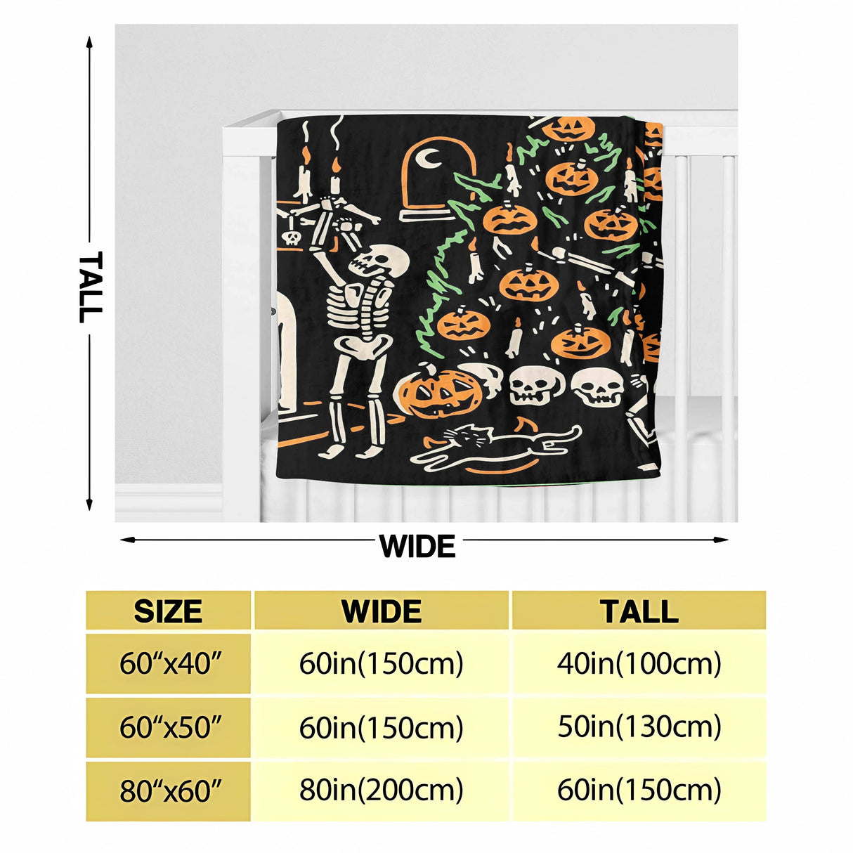1pc Halloween Blanket Pumpkin Skull Throw Blanket Flannel Fleece Blanket For Women, Men, Fuzzy Plush Lightweight Blanket For Bedroom Couch Sofa Black