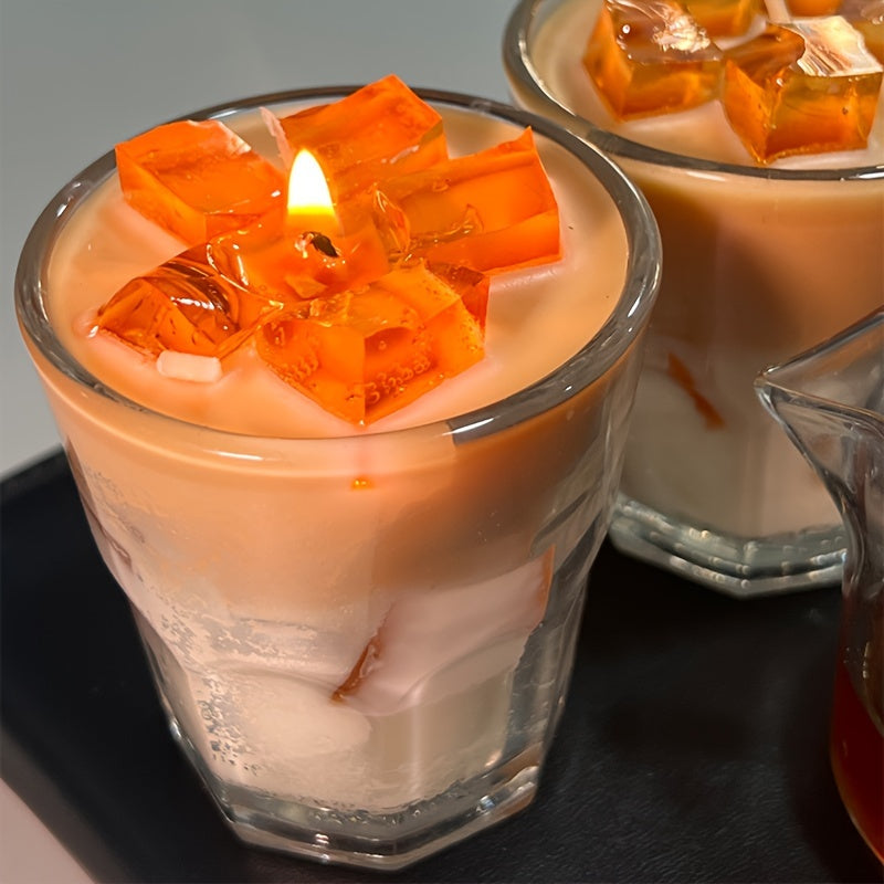 1pc, 300g Caramel Latte Scented Candle, Handcrafted Soy Wax, Indoor Use, Crystal Accents, Oval Shape, Aromatherapy, Perfect for Home Decor, Suitable for Christmas, Halloween, Easter, Hanukkah, Thanksgiving, 0.26-2.64gal Capac