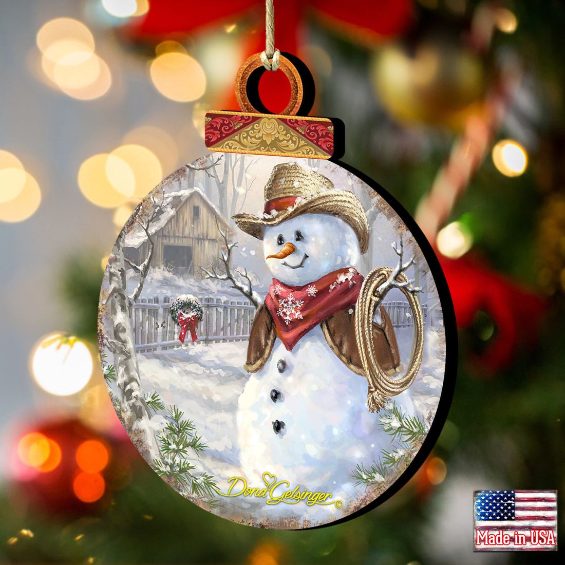 Cowboy Snowman Wooden Ornaments by Gelsinger - Christmas Santa Snowman Decor - 8021115-1541