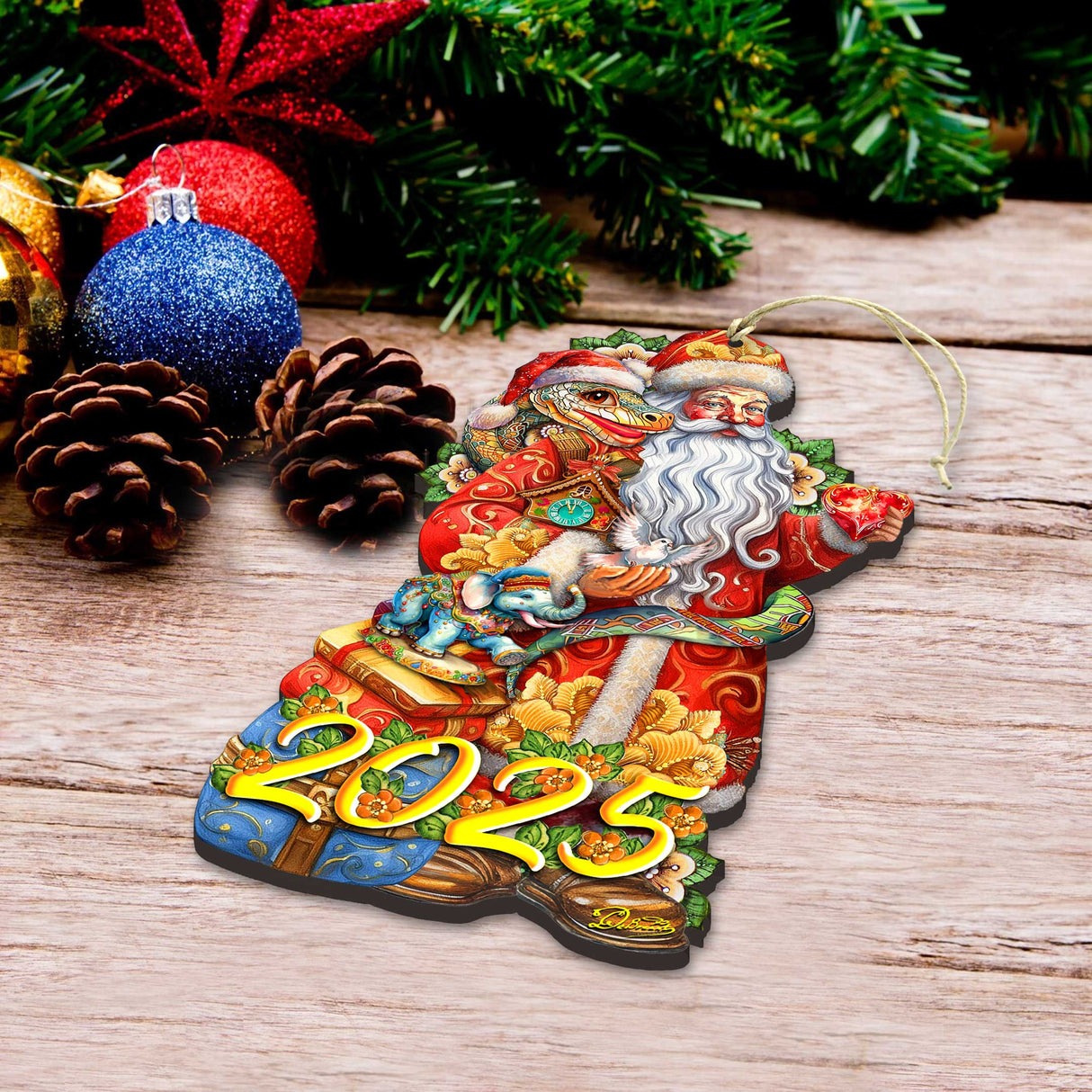 Adornos de madera con fecha de Papá Noel con serpiente (Especial 2025) de G. Debrekht - Decoración navideña de Papá Noel y muñeco de nieve - 8652754-25