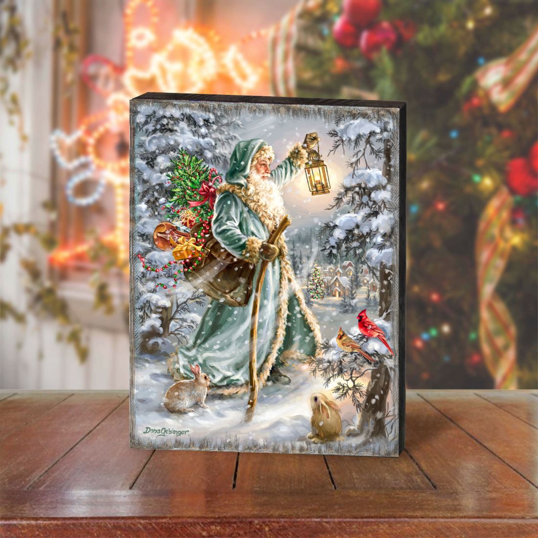 Arte mural de madera de San Nicolás de D. Gelsinger - Decoración navideña de Papá Noel y muñeco de nieve - 95679B-DG