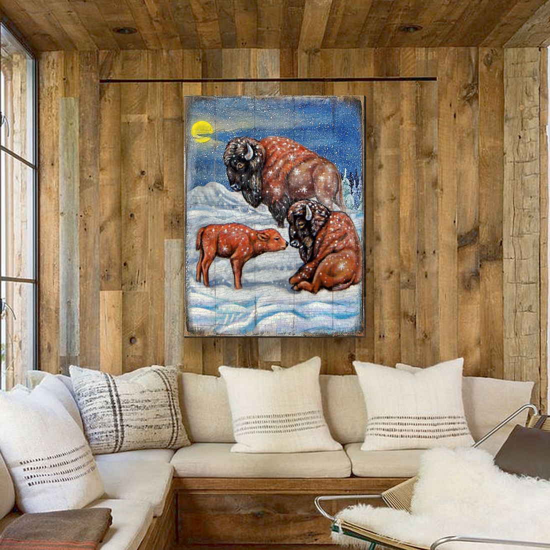Buffalos Art Wooden Wall Art by Nature Wonders - Nature Wildlife Decor - 95217B