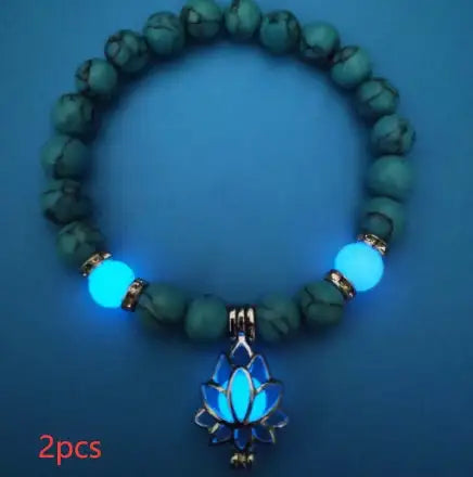 Energy Luminous Lotus Natural Stone Bracelet Yoga Healing Luminous Glow In The Dark Charm Beads Bracelet For Men Women Prayer Buddhism - Lootquake