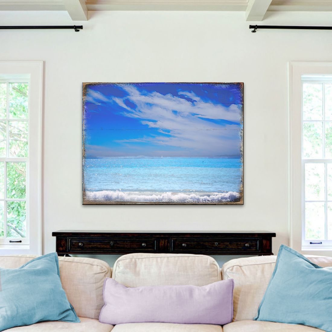 Arte mural costero de madera The Beach Wood de Nature Wonders - Decoración costera con vida marina - 95226-3B