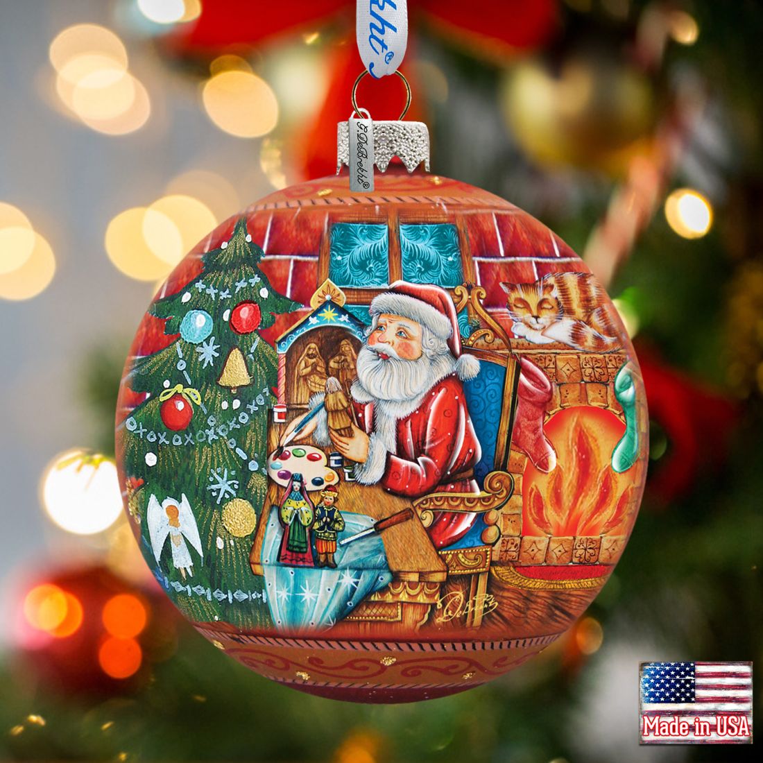 Nativity Workshop Ball Glass Ornament by G. DeBrekht - Christmas Santa Snowman Decor - 73614
