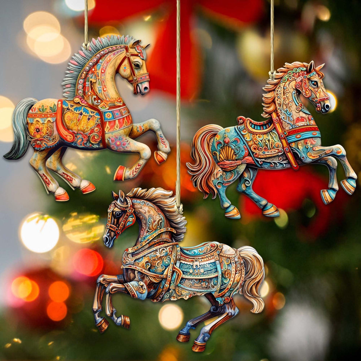 Ornamental Horses Wooden Ornaments Set of 3 by G. Debrekht - Christmas Decor - 8100193S3