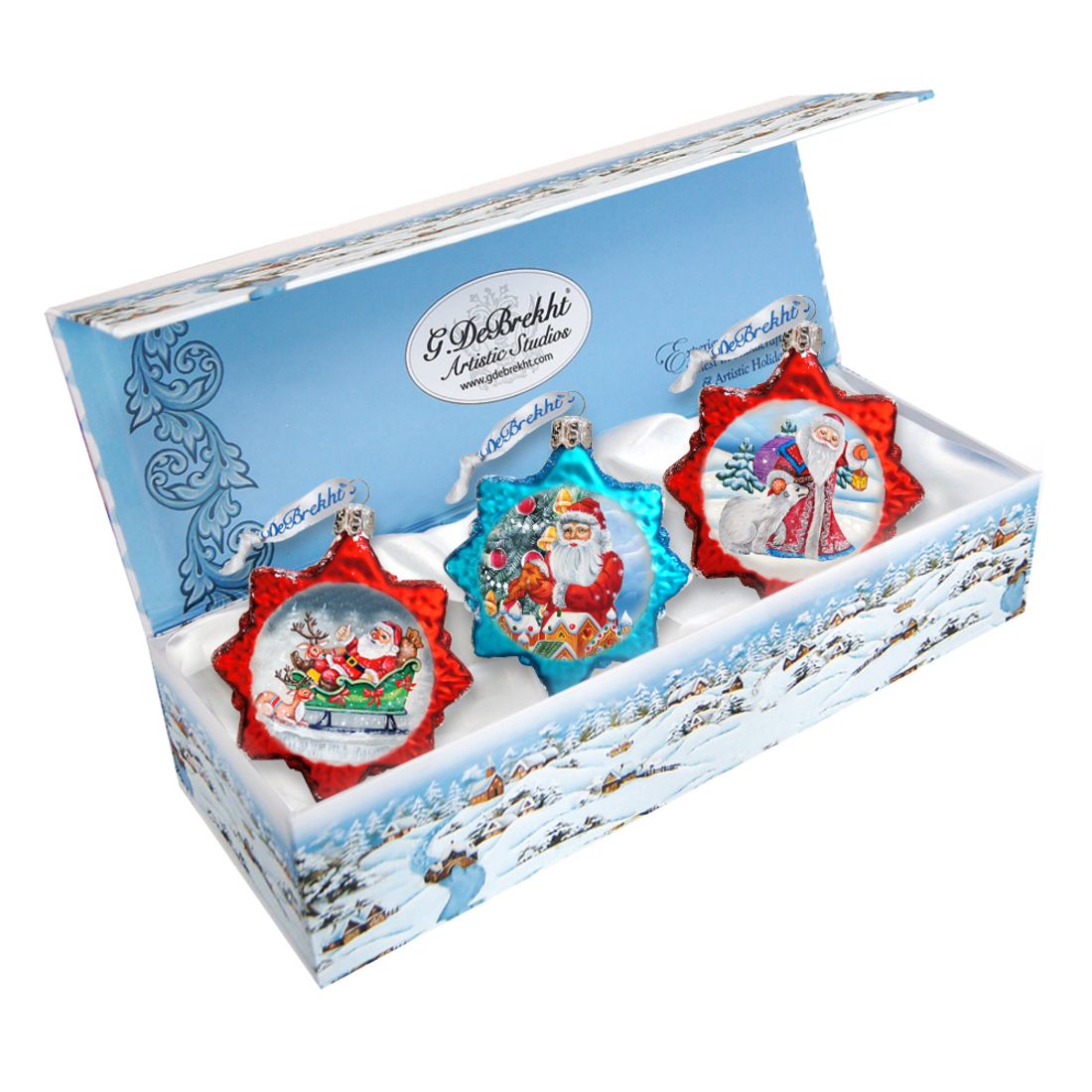 Juego de 3 adornos de vidrio de Santa Mercurio de G. DeBrekht - Decoración navideña de muñeco de nieve de Santa Claus - 770133S3
