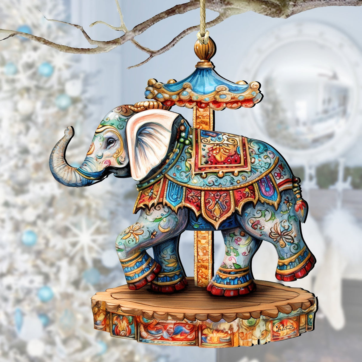 Carousel Elephant Wooden Ornaments by G. Debrekht Christmas Decor - 8611029-2