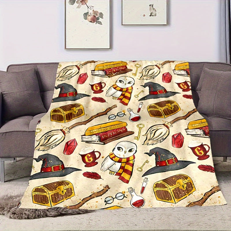 1pc Flannel Digital Printed Throw Blanket Sofa Blanket, Home Leisure Blanket, Air Conditioning Blanket, Nap Blanket, Soft And Comfortable Halloween Cute Hat Cat White Ghost Bat Pumpkin Bed Blanket