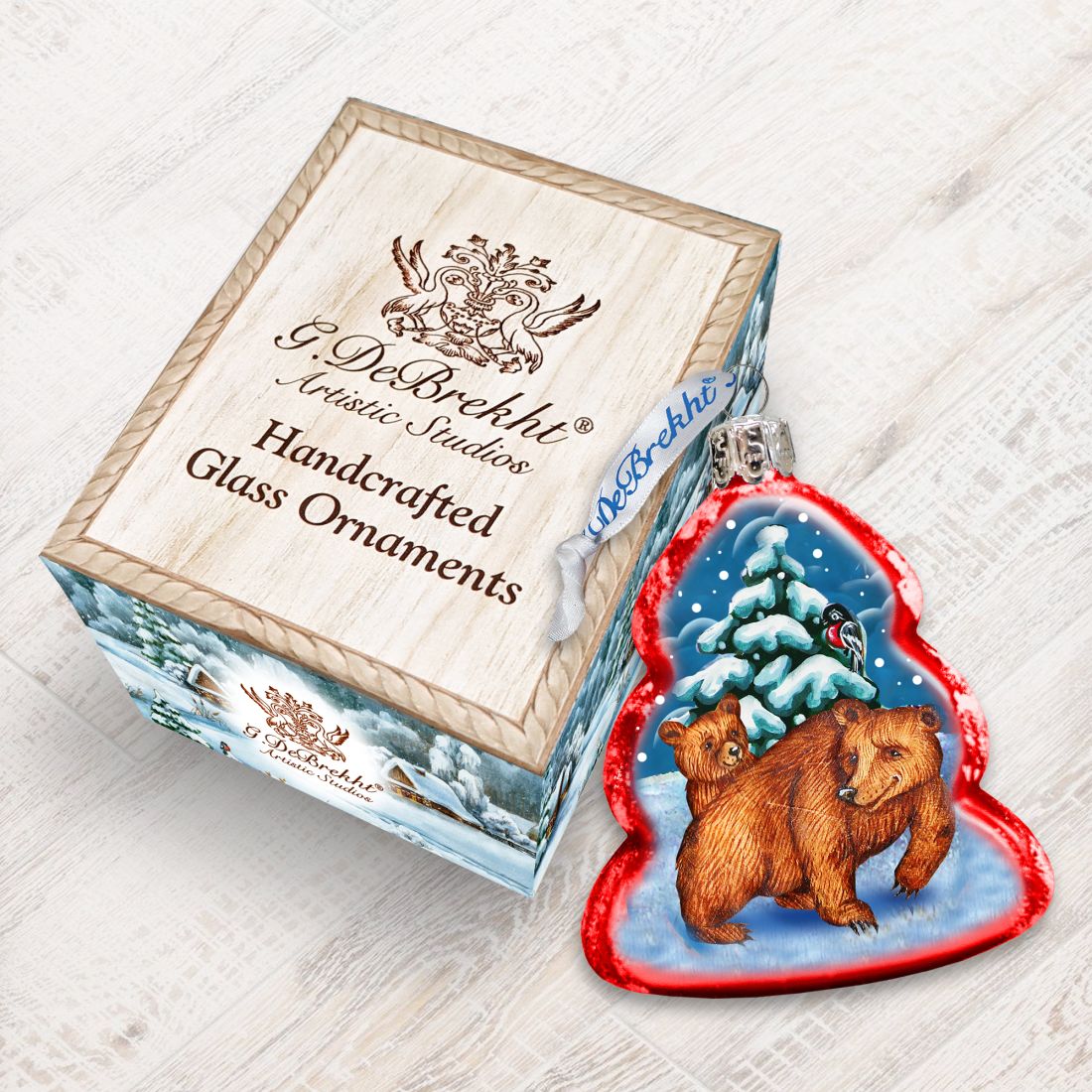 Adorno de vidrio de mercurio con forma de oso grizzly de G. DeBrekht - Decoración navideña de vida silvestre - 771021