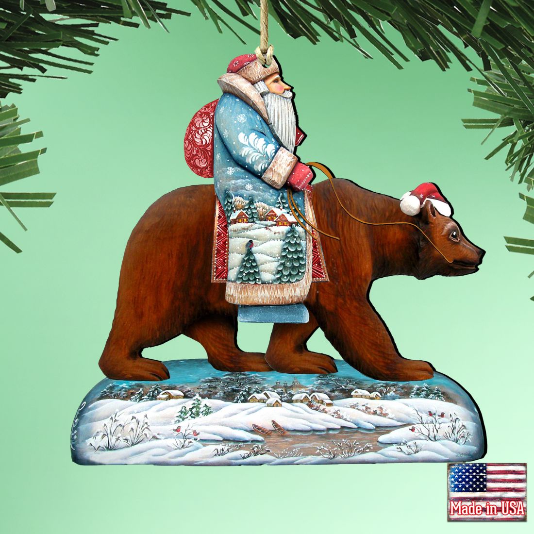 Santa On Grizzly Bear Ornament by G. DeBrekht - Christmas: Santa Snowman Decor - 8151128