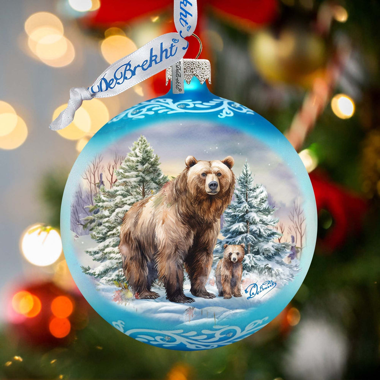 Amor para todas las estaciones: Adorno de cristal con forma de bola de oso grizzly de G. Debrekht - Decoración navideña con animales salvajes - 73382