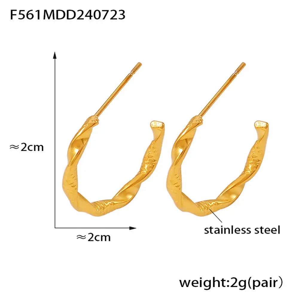 Stainless Steel 18K Real Gold C- Shaped Round Ring Earrings - Lootquake