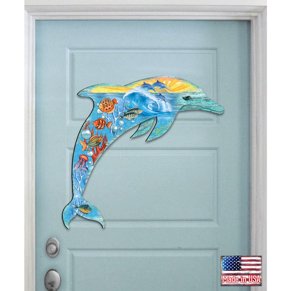 Decoración costera para puerta con criaturas marinas y delfines de G. DeBrekht - Decoración costera navideña - 81985192H