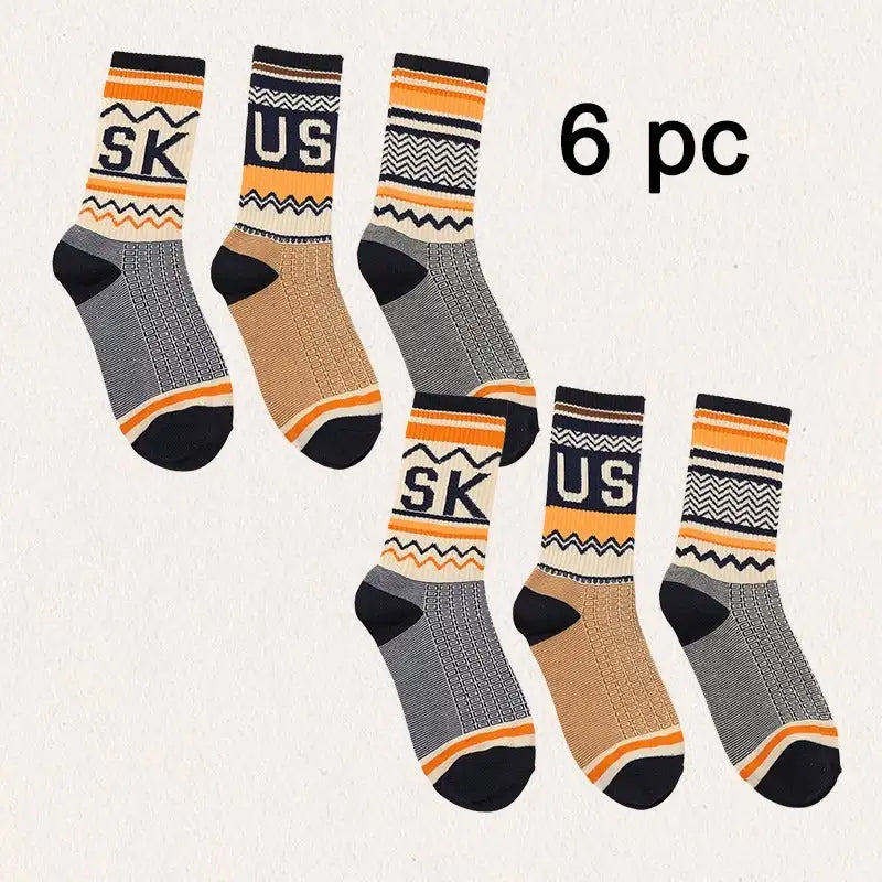 Six Pairs Of Men's And Women's Fashionable Socks With Letter Patterns - Offering Fashion And Comfort For Daily Wear And Suitable For All Four Seasons. - Lootquake