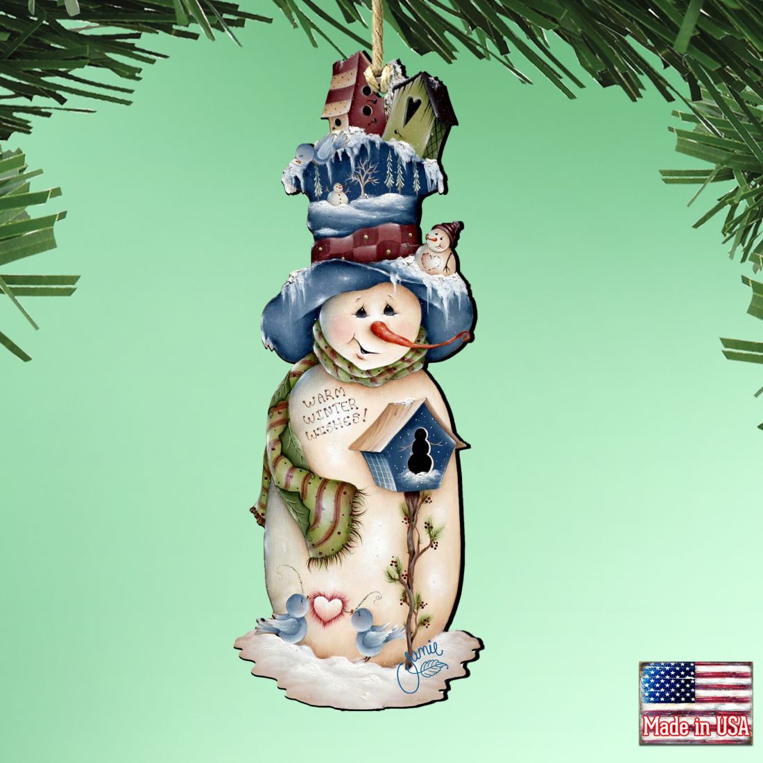 Freezing Frank Wooden Ornaments by Jamie Mills-Price - Christmas Santa Snowman Decor - 8457515