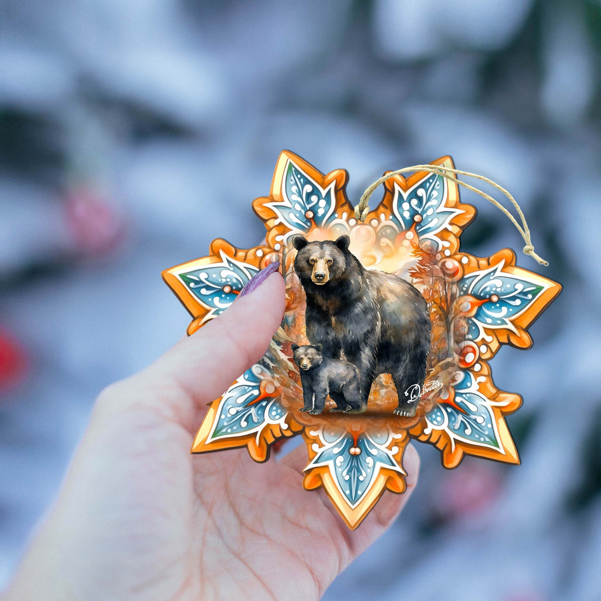 Black Bear Snowflake Wooden Ornaments by G. Debrekht - Nature Wildlife Decor - 8688407