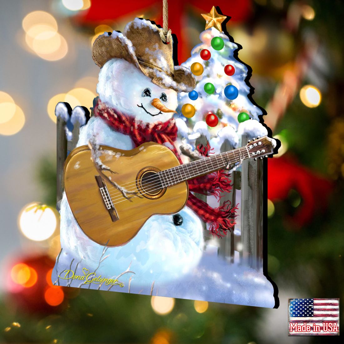 Adornos de madera de muñeco de nieve con guitarra rockera de Gelsinger - Decoración navideña de muñeco de nieve de Papá Noel - 8121120-1531