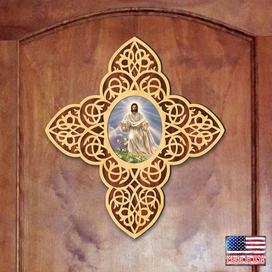 Jesus Light Filigree Wooden Cross by D. Gelsinger - Inspirational Icon Decor - 88481-DG