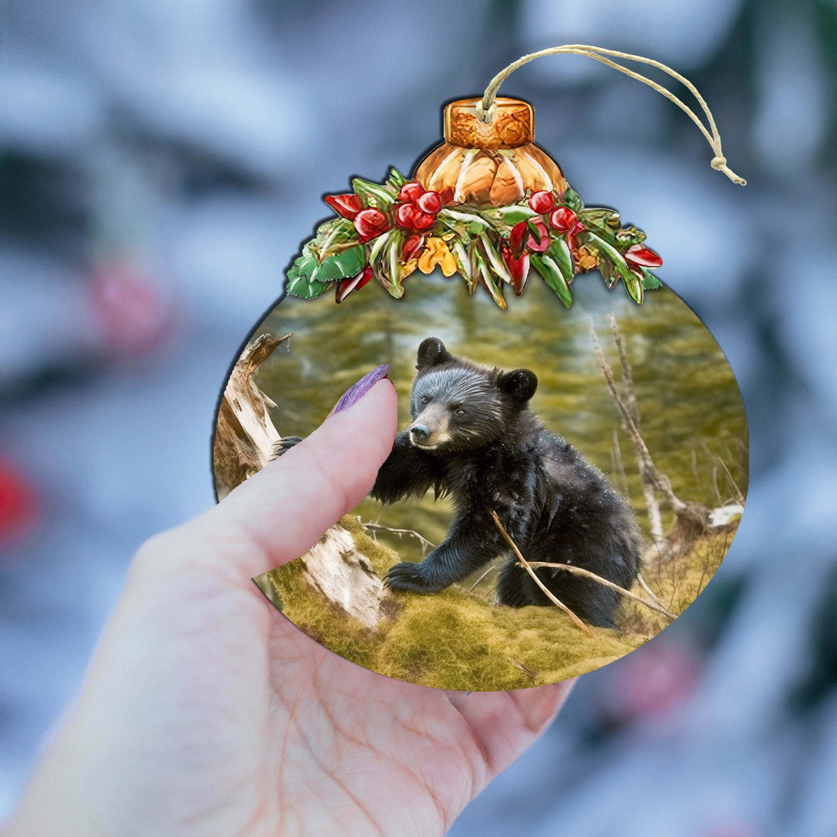 Black Bear Cubs in Alaskan Woods Wooden Ornaments by G.Debrekht - Wildlife Holiday Decor - 870038