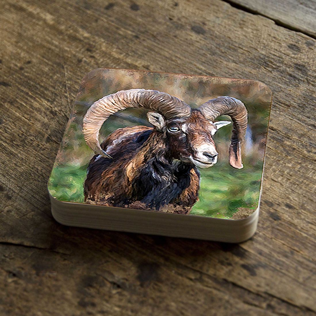 Mountain Goat Wooden Cork Coasters Gift Set of 4 by Nature Wonders - Nature Wildlife Decor - 95369C-S4