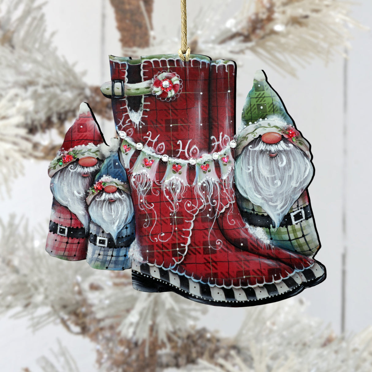 Hello Christmas Boots Wooden Ornaments by Jamie Mills-Price Christmas Decor - 8611062-1-MP