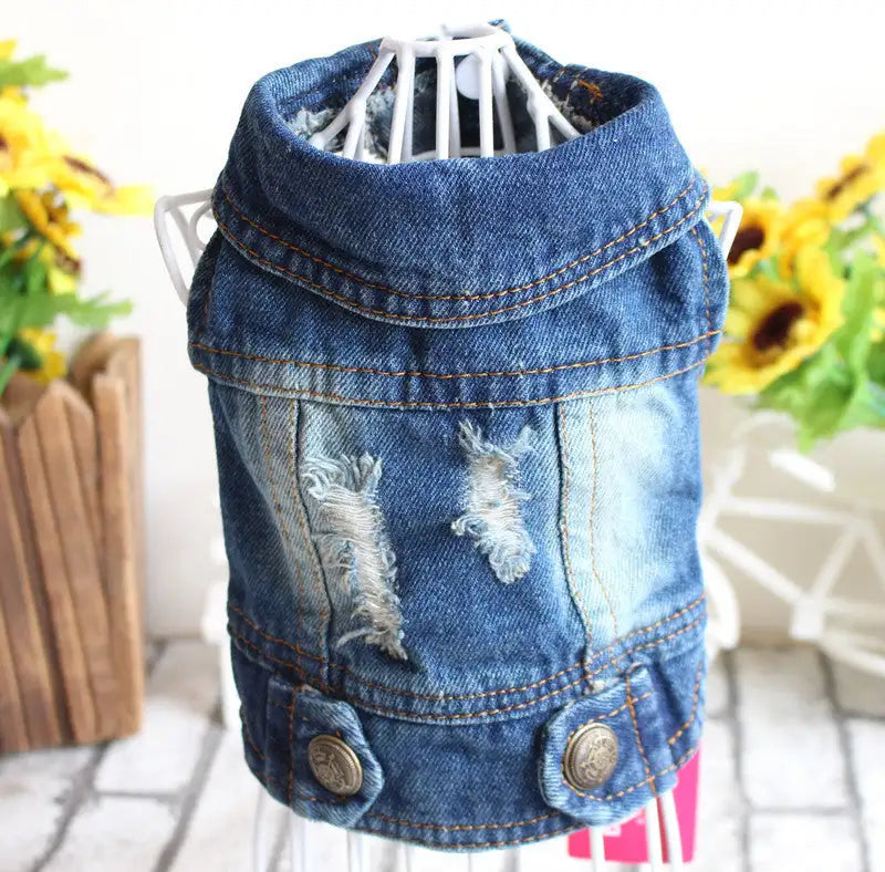 Designer Dog Clothes Small Dog Denim Jacket Coat Cat Costume Puppy Jeans Vest Spring Clothing - Lootquake