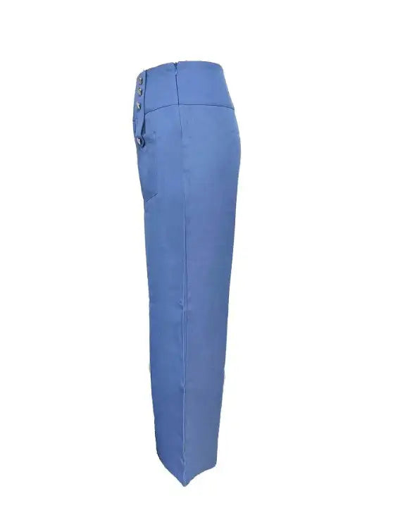 Ladies' Solid Color Button Design Fashionable Casual Pants - Lootquake