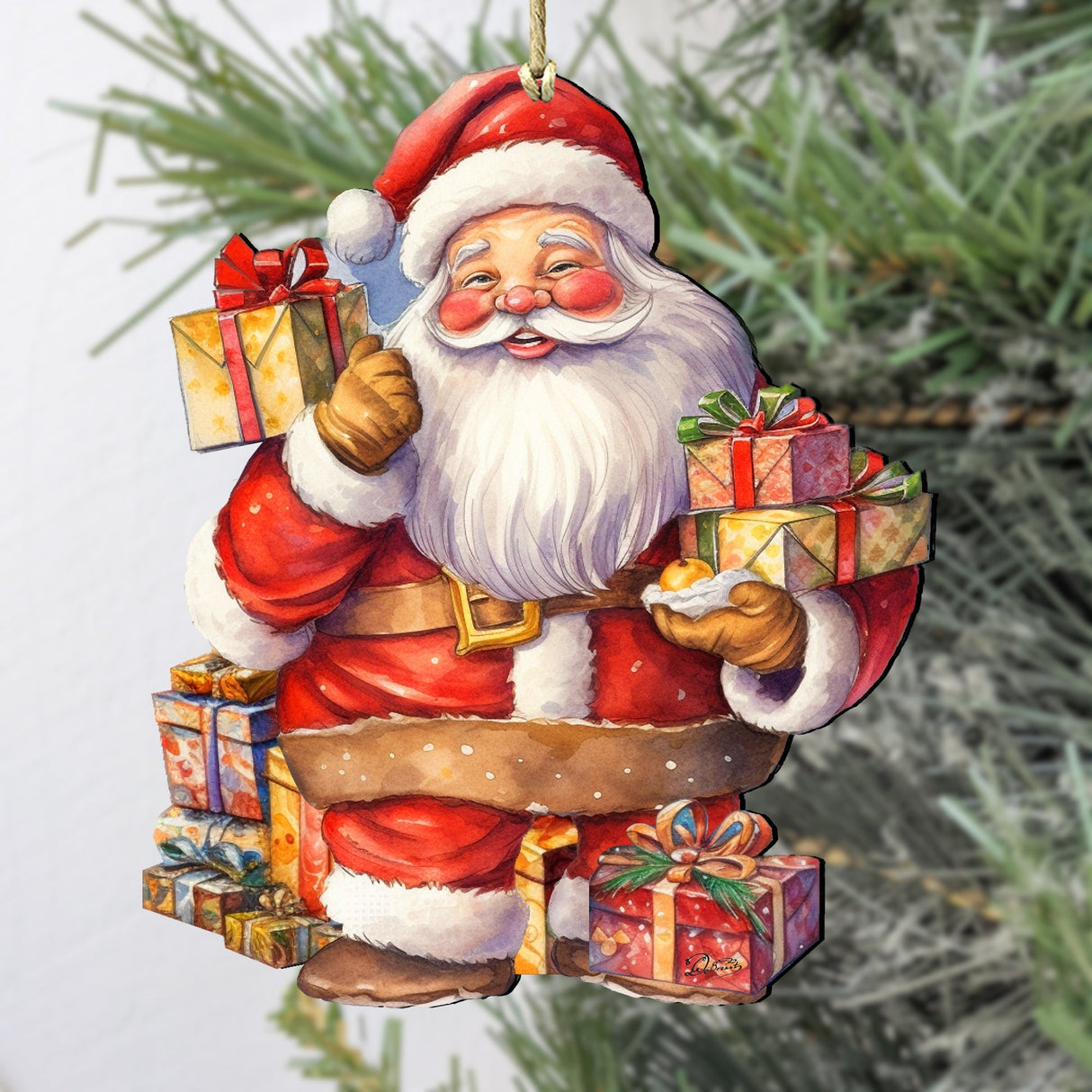 Merry Delivery Santa with Gifts Wooden Ornaments by G. Debrekht Christmas Santa Snowman Decor - 8611080-2