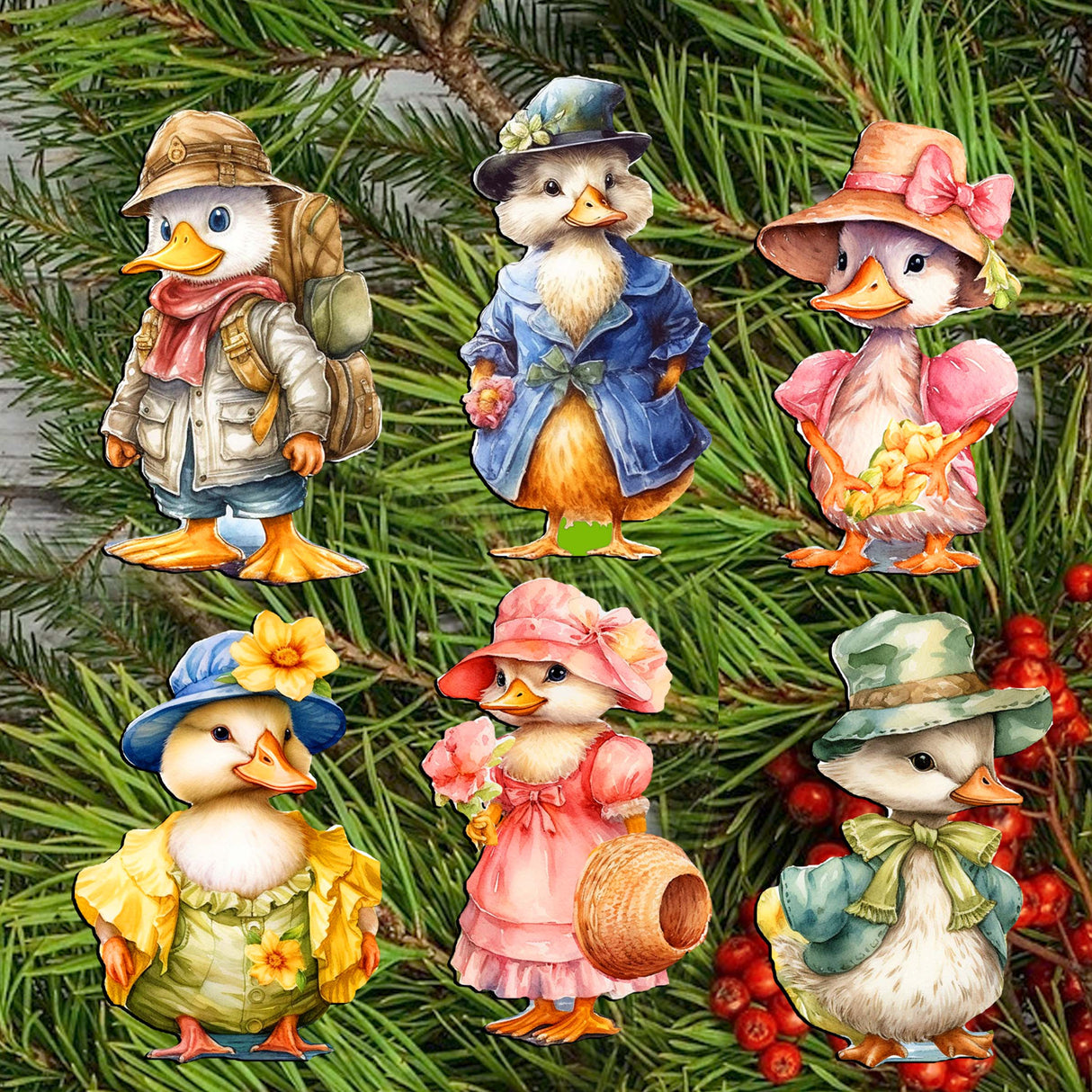 Easter Ducks Decorative Wooden Clip-on Ornaments Set of 6 by G. Debrekht - Easter Decor - 8090043C-S6