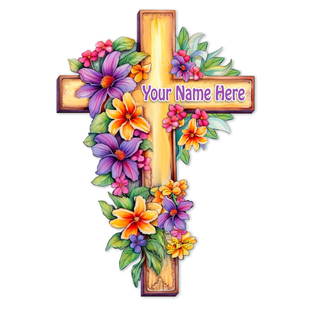 Personalized Garden Serenity Cross Holiday Door Decor by G. Debrekht - Easter Spring Decor - 8688168-2HC