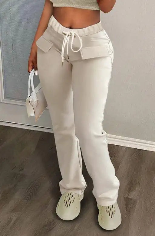 Women's Solid Color Casual Drawstring Tied Sports Pants - Lootquake