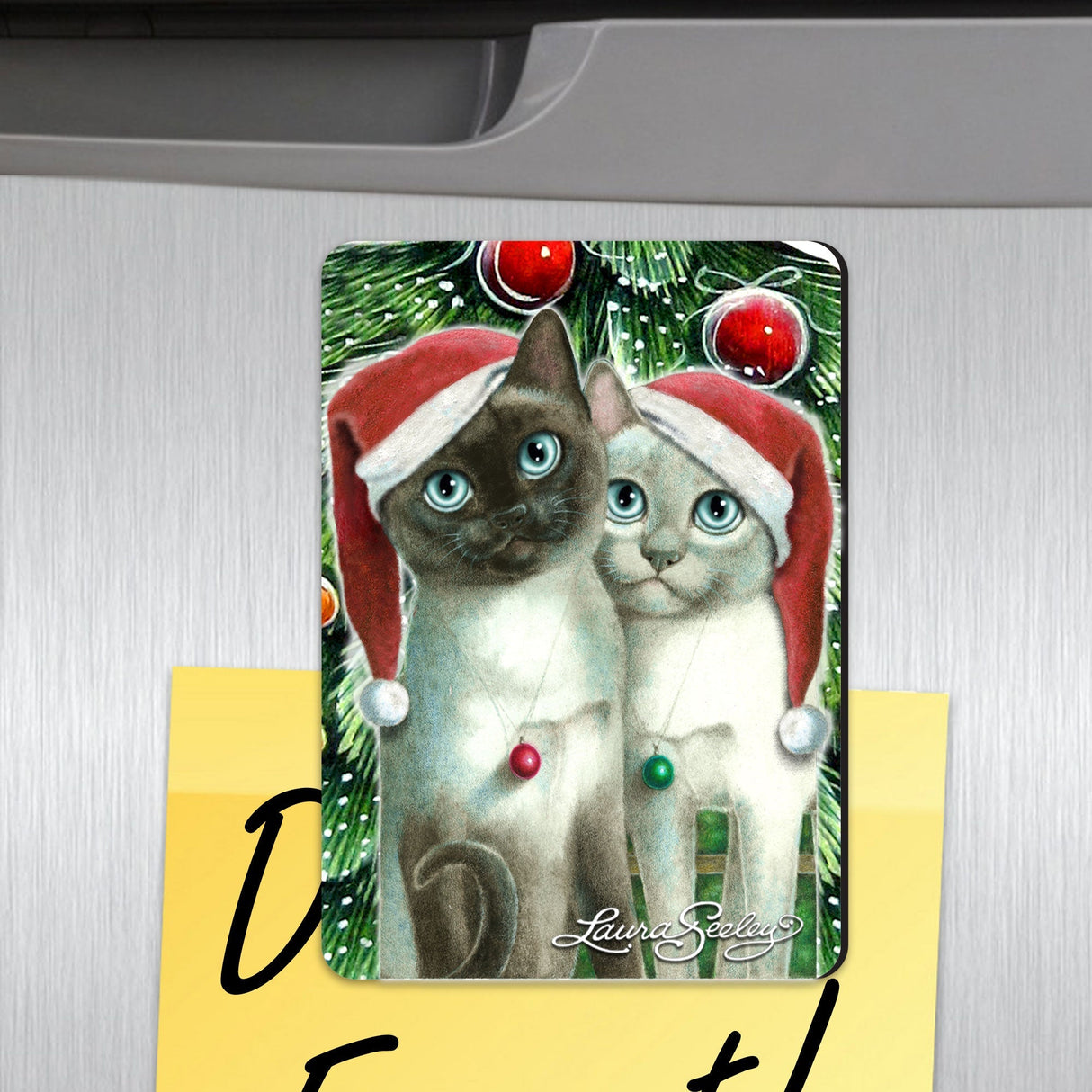 Imanes para refrigerador con forma de ángel y gato de Santa Claus, de Laura Seeley, juego de 3