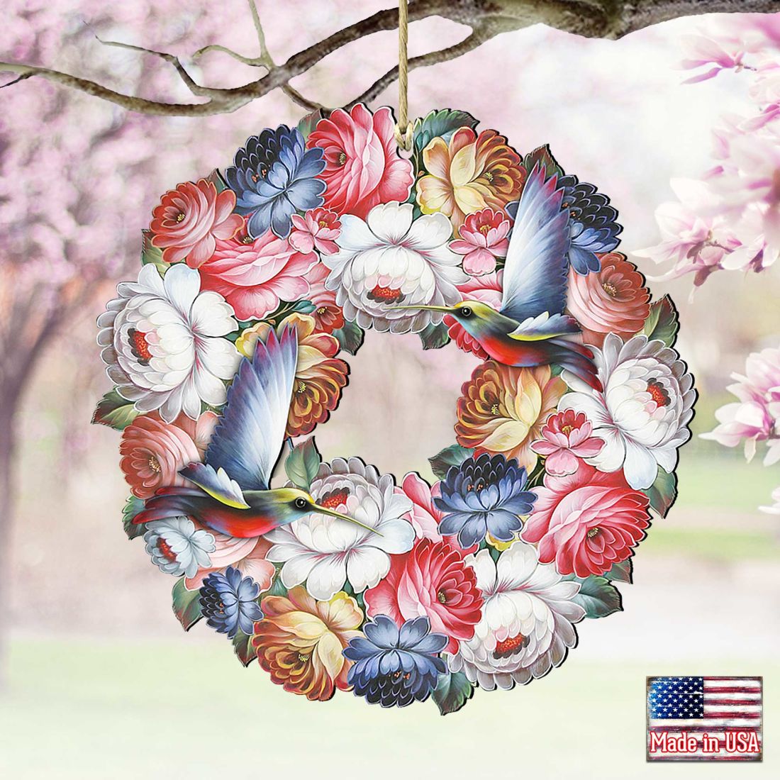 Birdy Floral Wreath Wooden Ornaments by G. DeBrekht - Easter Spring Decor - 8185312