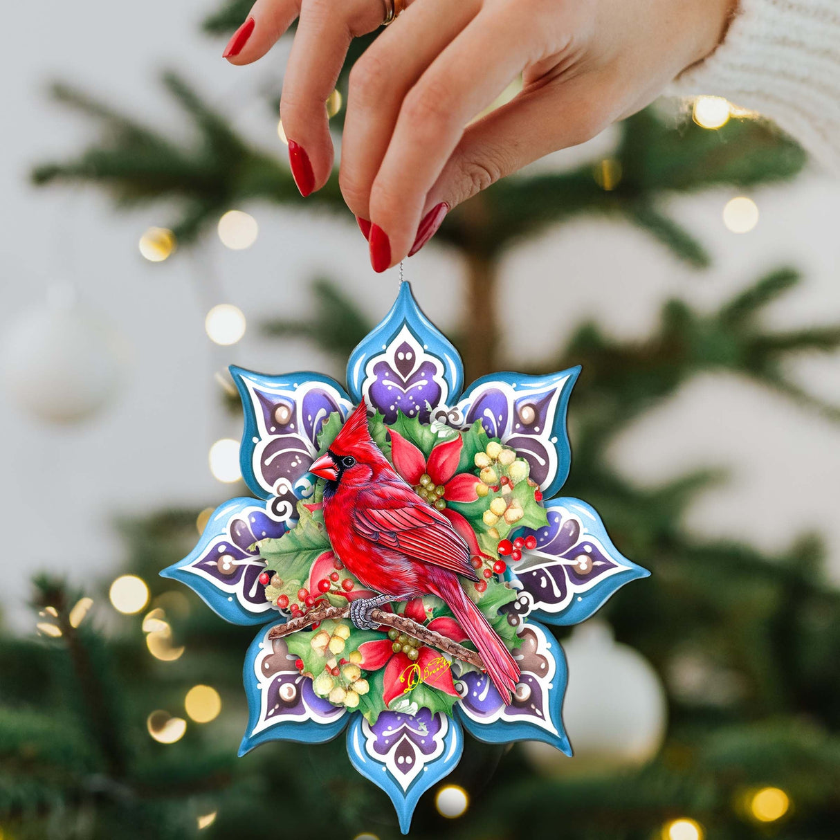 Cardinal Snowflake Wooden Ornaments by G. Debrekht - Nature Wildlife Decor - 8688411