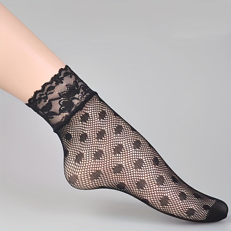 6 pares de calcetines de rejilla con encaje floral, calcetines tobilleros ultrafinos, medias y calcetería para mujer