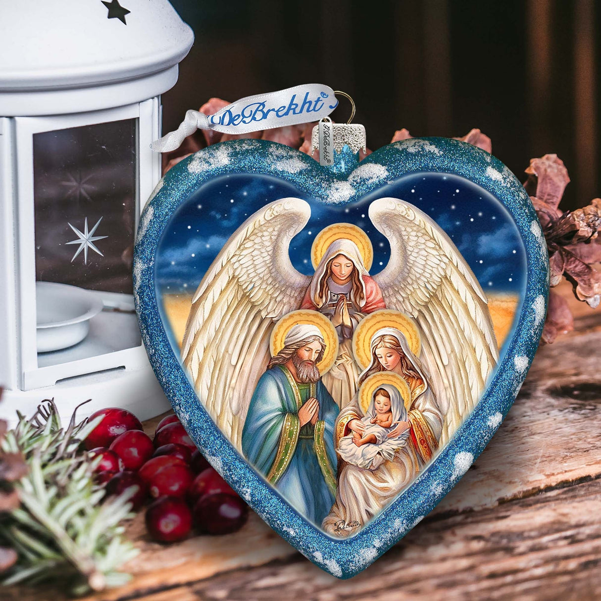 Adorno de cristal con forma de corazón para la Natividad con la Divina Presencia del Ángel, de G. Debrekht - Decoración navideña para la Natividad - 738-094
