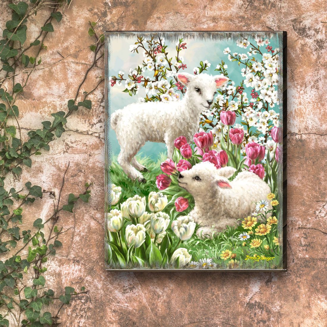 Easter Lambs Wooden Wall Art by D. Gelsinger - Easter Spring Decor - 95673B-DG