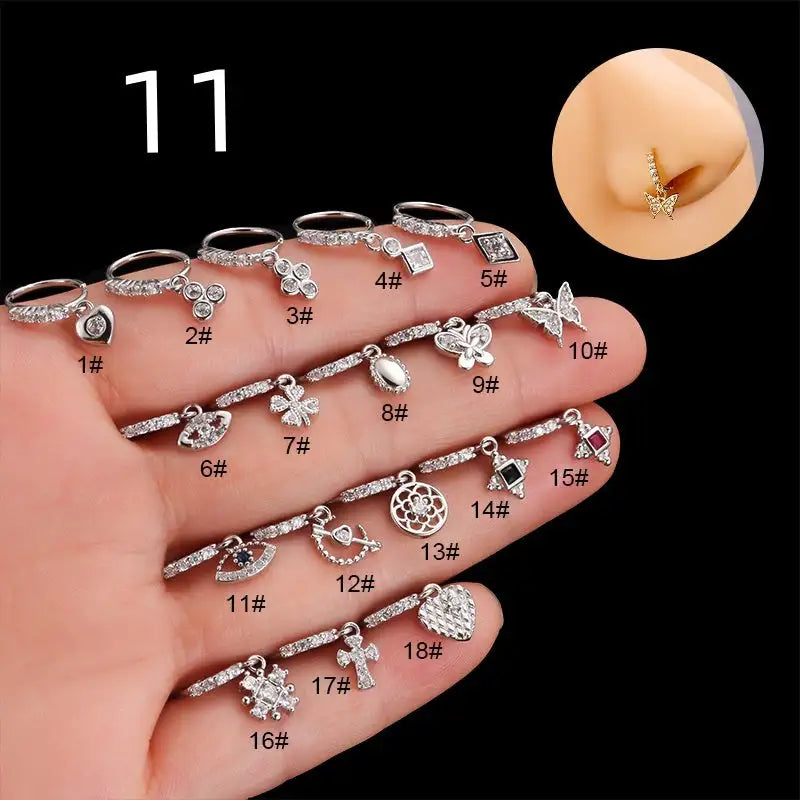 Henson Heart Butterfly Zircon Pendant Nose Ring - Lootquake