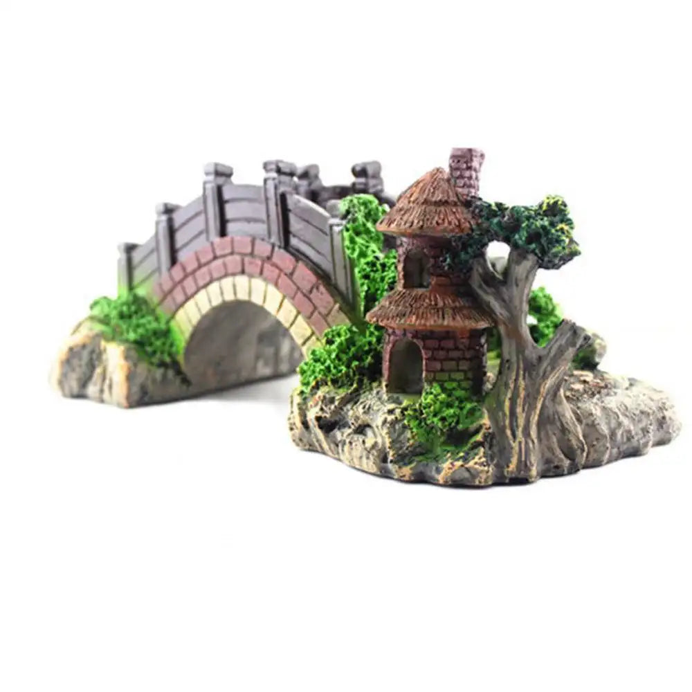 Resin Bridge Arch Bridge Black Red Bridge Fish Tank Landscaping Decoration Bridge Aquarium Equipment Accessories Turtle Climbing Platform Retro Arch Bridge - Lootquake