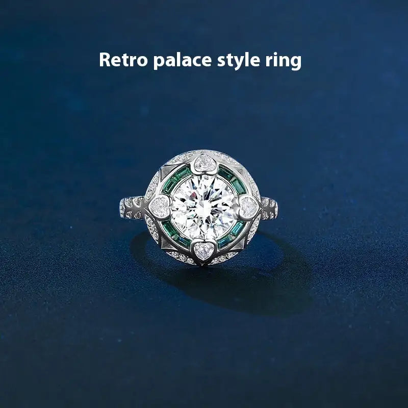 925 Sterling Silver Ring D Color Moissanite 2 Karat Green Background - Lootquake
