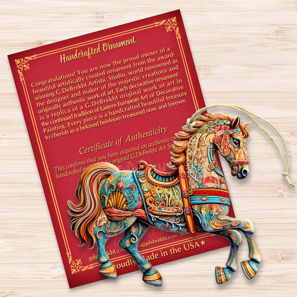 Carousel Horse Wooden Ornaments by G. Debrekht - Christmas Decor - 8100193-2