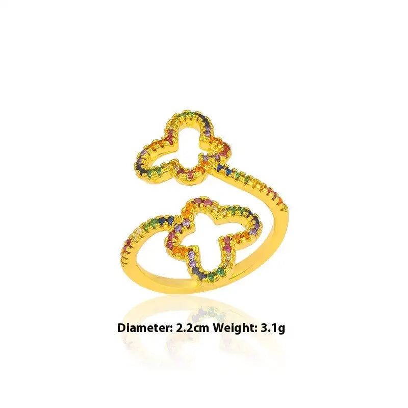 European And American Fashion And Fully-jewelled Hollow Butterfly Opening Ring Women - Lootquake