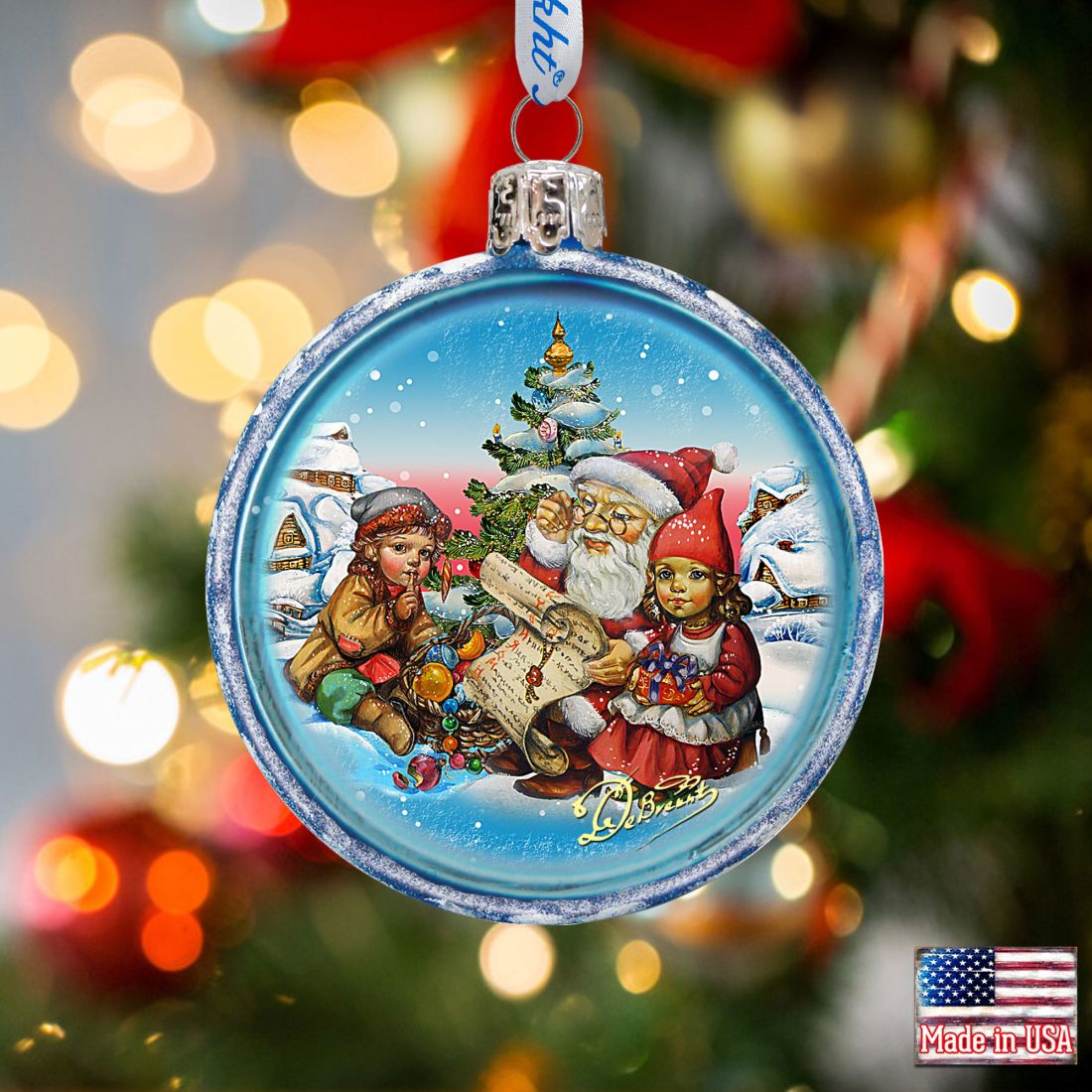 Christmas Glass Ornament Set of 3 by G. DeBrekht - Christmas Santa Snowman Decor - 73742-S3