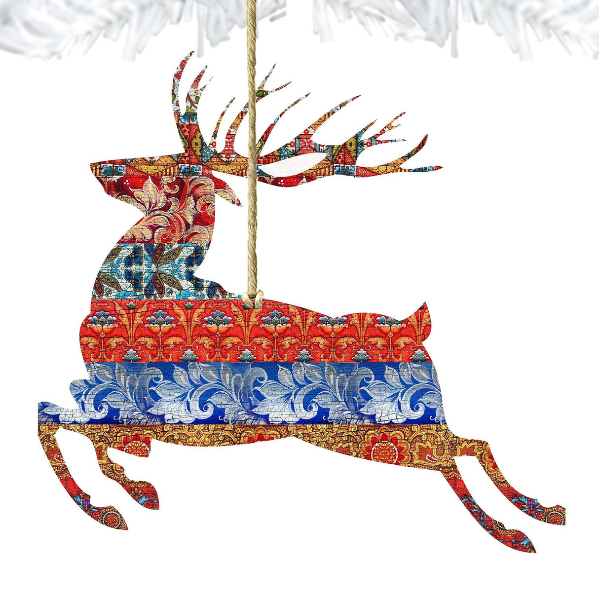 Country Quilted Reindeer Wooden Ornaments by G. DeBrekht - Wildlife Holiday Decor - 8198211-4