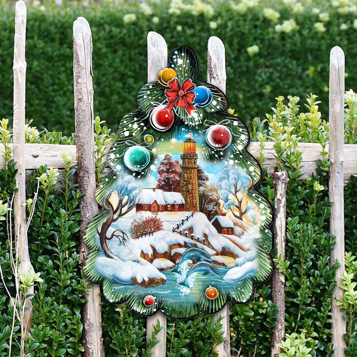 Lighthouse Tree Christmas Door Decor by G. DeBrekht - Coastal Holiday Decor - 8119185H